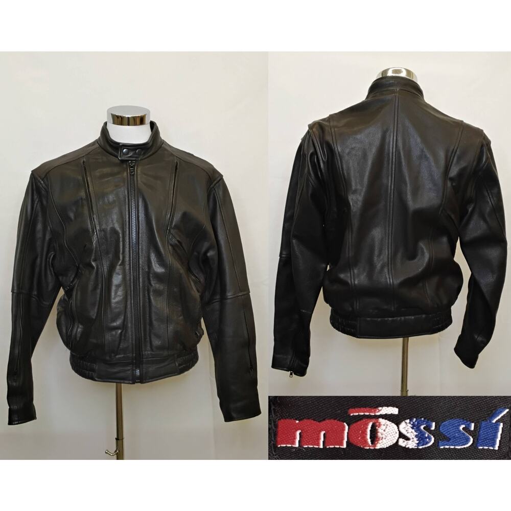 Mossi Leather Motto Jacket Men's 42 Black Mesh Lining Aviator Flight #J5503